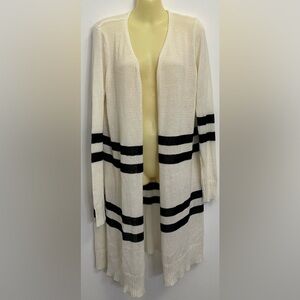 Doe & Rae White and Black Stripe Detail Knit Cardigan size L